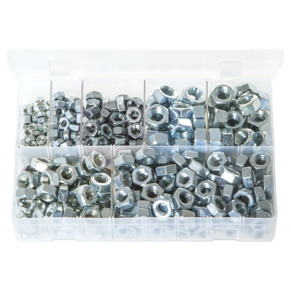 Assorted Plain Metric Steel Nuts - 370 Pack